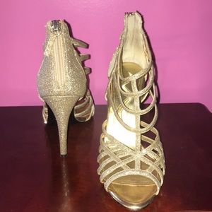 Gold glitter strappy heels